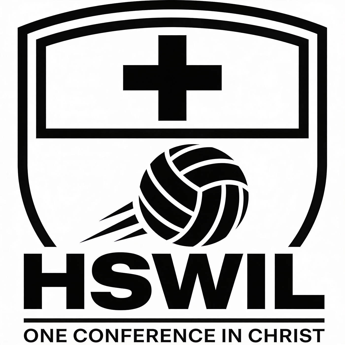 Concept C — Clean shield with centered cross and volleyball