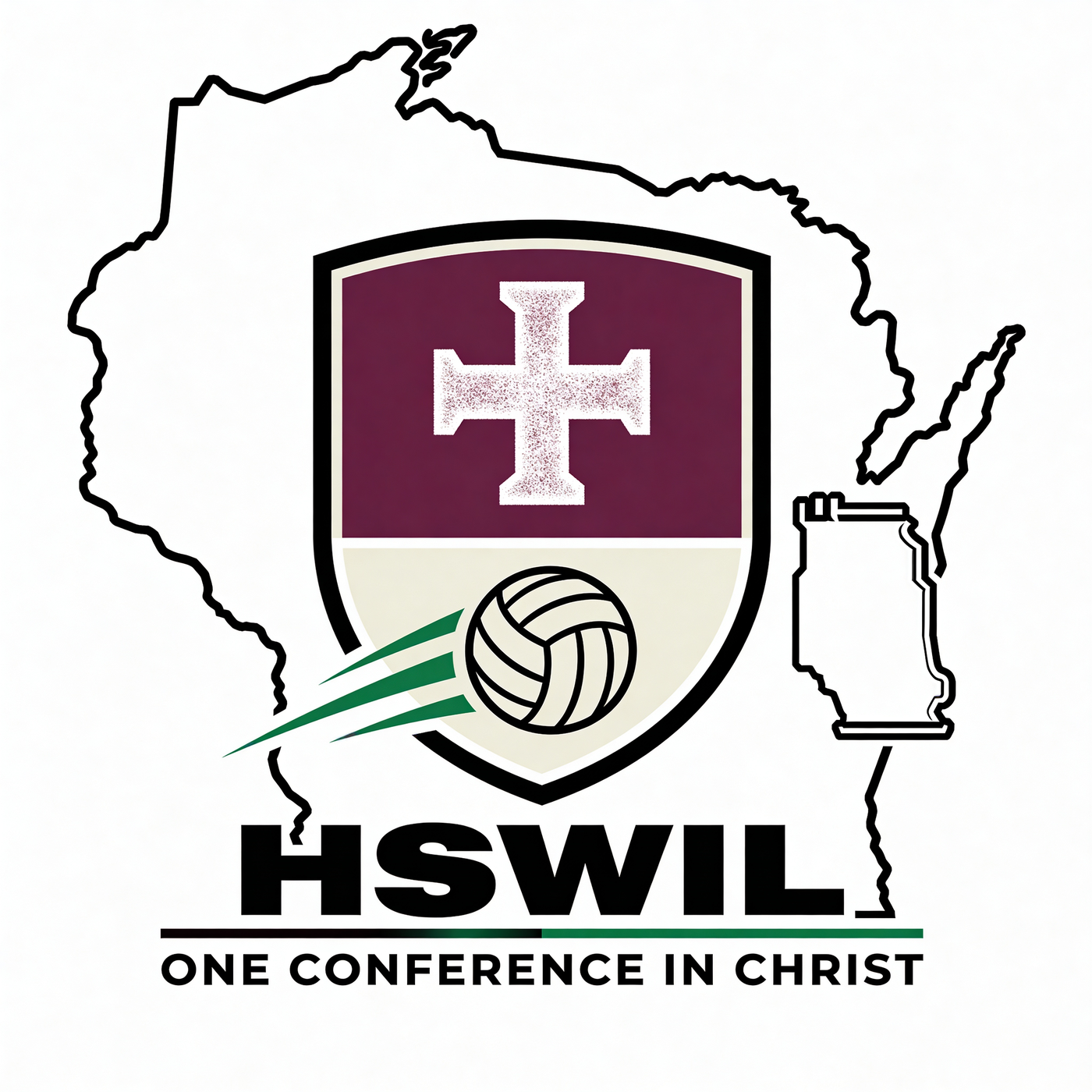 Concept D — Literal Wisconsin and Illinois state outlines with shield inside